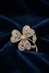 Gold Renk Zirkon Taşlı Yonca Model Broş