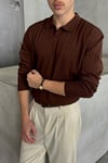 Erkek Slim Fit Polo Yaka Fitilli Triko Kazak -26107
