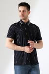 Erkek Yakası Çıt Çıt ve Fermuar Detaylı, Desenli Polo Yaka T-shirt