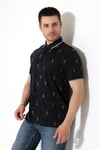 Erkek Yakası Çıt Çıt ve Fermuar Detaylı, Desenli Polo Yaka T-shirt