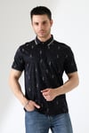 Erkek Yakası Çıt Çıt ve Fermuar Detaylı, Desenli Polo Yaka T-shirt
