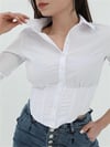 Kadın Beli Lastikli Korse Crop Gömlek