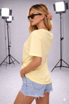 Kadın Bisiklet Yaka Kısa Kollu Gold Yan Toka Detaylı T-Shirt 5035