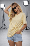 Kadın Bisiklet Yaka Kısa Kollu Gold Yan Toka Detaylı T-Shirt 5035