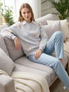 Kadın Çiçek Tül Detaylı Nakışlı Gömlek Yaka Üç İplik Kalın Sweatshirt Tunik