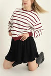 Kadın Cool Oversize  Kalıp Bisiklet Yaka Kalın Basic  Üç İplik İçi Şardonlu Çizgili Sweatshirt