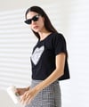 Kadın Kalp Dantel Detaylı Taşlı Crop T-shirt