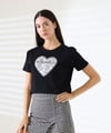 Kadın Kalp Dantel Detaylı Taşlı Crop T-shirt