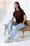 Kadın Kalp Nakışlı Bisiklet Yaka T-shirt