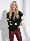 Kadın Kapüşonlu Üç İplik Şardonlu Çift Renk Kol Detaylı Kalp Baskılı Yumuşak Dokulu İçi Pamuklu Uzun Kollu Sweatshirt