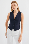 Kadın Kruvaze Kesim Slim Fit V Yaka Düğme Detaylı Yelek