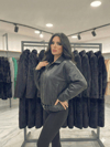 Kadın Oversize Gömlek Yaka Fermuarlı İçi Astarlı Beli Kemer Detaylı Çift Cepli Crop Deri Mont 4875