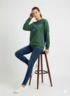 Kadın Üç İplik Şardonlu Arkası Kot ve Düğme Detaylı Baskılı Bisiklet Yaka Sweatshirt