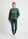 Kadın Üç İplik Şardonlu Arkası Kot ve Düğme Detaylı Baskılı Bisiklet Yaka Sweatshirt