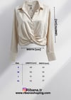Kadın Uzun Kol Kruvazr Yaka Basic Beli Lastik Detaylı Saten Crop Gömlek Bluz