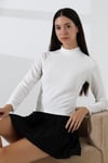 Kadın Uzun Kol Taşlı Bluz, Yarım Balıkçı Yaka (Boğazlı) Body B921 