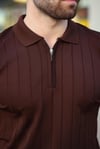 Polo Yaka Çizgili Fermuarlı Erkek T-shirt