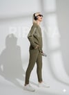 Unisex Haki Fitilli İçi Polarlı Bisiklet Yaka Slim Cepli 2'li Takım