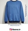 Unısex Regular Fit Bisiklet Yaka Aslan Baskılı Üç İplik Cep Detaylı Lacivert Sweatshirt