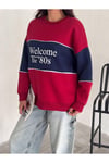Yazı Detaylı Renk Bloklu Bisiklet Yaka 3 İplik Sweatshirt