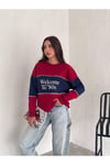 Yazı Detaylı Renk Bloklu Bisiklet Yaka 3 İplik Sweatshirt