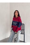 Yazı Detaylı Renk Bloklu Bisiklet Yaka 3 İplik Sweatshirt