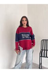 Yazı Detaylı Renk Bloklu Bisiklet Yaka 3 İplik Sweatshirt