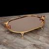 Bird Oval Aynalı Dört Ayaklı Tepsi Büyük Boy - Gold