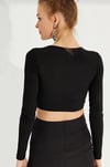 AMISU ORJ SİYAH DEKOLTE BÜZGÜLÜ MEVSİMLİK CROP BODY