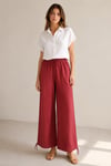 BORDO LASTİKLİ YÜKSEK BEL MODAL PANTOLON