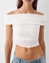 BRSHK ORJ BEYAZ STRAPLEZ CROP BODY ÖRME BLUZ