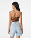 BRSHK ORJ KAHVE RENGİ DESENLİ TRANSPARAN TÜL CROP BODY