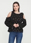 HM ORJ SİYAH ÇİÇEK DESENLİ UZUN KOLLU CUT OUT BLUZ