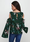 H&M ORJ YEŞİL ÇİÇEK DESENLİ OMUZ AÇIK UZUN KOLLU CUT OUT BLUZ