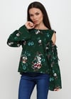 H&M ORJ YEŞİL ÇİÇEK DESENLİ OMUZ AÇIK UZUN KOLLU CUT OUT BLUZ