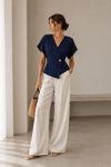 LACİVERT TENCEL KRUVAZE BLUZ