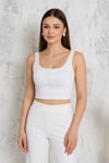 ORJ MARKA BEYAZ DÜĞMELİ KALIN ASKILI CROP BODY ATLET