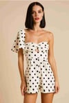 ORJ MARKA EKRU TEK KOLLU SİYAH PUANTİYELİ STRAPLEZ ŞORT TULUM
