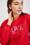 ORJ MARKA KIRMIZI FORFORLU LOVE BİSİKLET YAKA KISA SWEATSHIRT