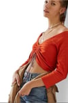 ORJ MARKA ORANGE CROP V YAKA UZUN KOLLU BLUZ