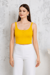 ORJ MARKA SARI DÜĞMELİ KALIN ASKILI CROP BODY ATLET