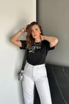 ORJ MARKA SİYAH BASKILI BİSİKLET YAKA T-SHIRT