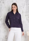RİGALA ANTRASİT KISA ÇİFT CEP KAPAKLI METAL DÜĞMELİ UZUN KOL OVERSIZE TENCEL GÖMLEK