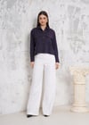 RİGALA ANTRASİT KISA ÇİFT CEP KAPAKLI METAL DÜĞMELİ UZUN KOL OVERSIZE TENCEL GÖMLEK