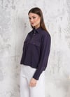 RİGALA ANTRASİT KISA ÇİFT CEP KAPAKLI METAL DÜĞMELİ UZUN KOL OVERSIZE TENCEL GÖMLEK