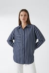 RİGALA ÇİZGİLİ LACİVERT OVERSIZE GÖMLEK