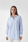 RİGALA ÇİZGİLİ MAVİ OVERSIZE GÖMLEK