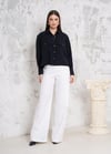 RİGALA SİYAH ÇİFT CEP KAPAKLI UZUN KOLLU KISA OVERSIZE TENCEL GÖMLEK