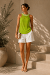 YEŞİL HALTER YAKA FLOŞ VİSCON BLUZ