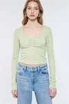 YEŞİL V YAKA BİZGÜLÜ UZUN KOL KISA BODY T-SHIRT